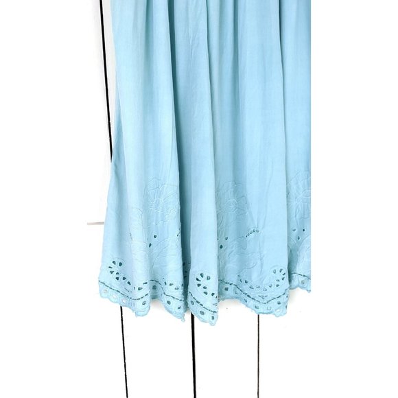 Vintage light blue eyelet lace stretch waist midi skirt - Picture 3 of 4